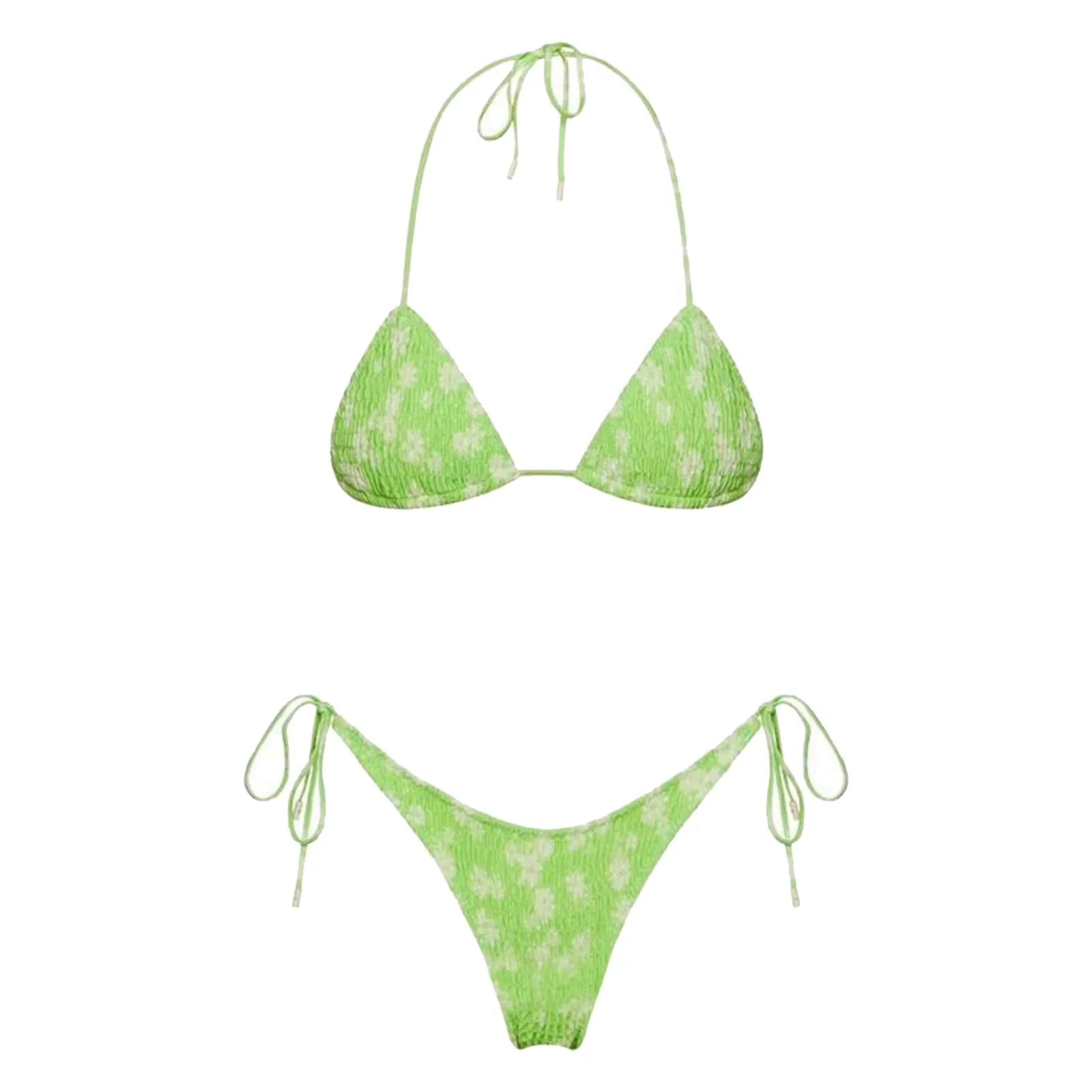 2025 Sexy Micro Bikini Side Tie Thong Two-Piece Swimwear Halter Swimming Suit For Women Floral Print Ladies Bathing Suit