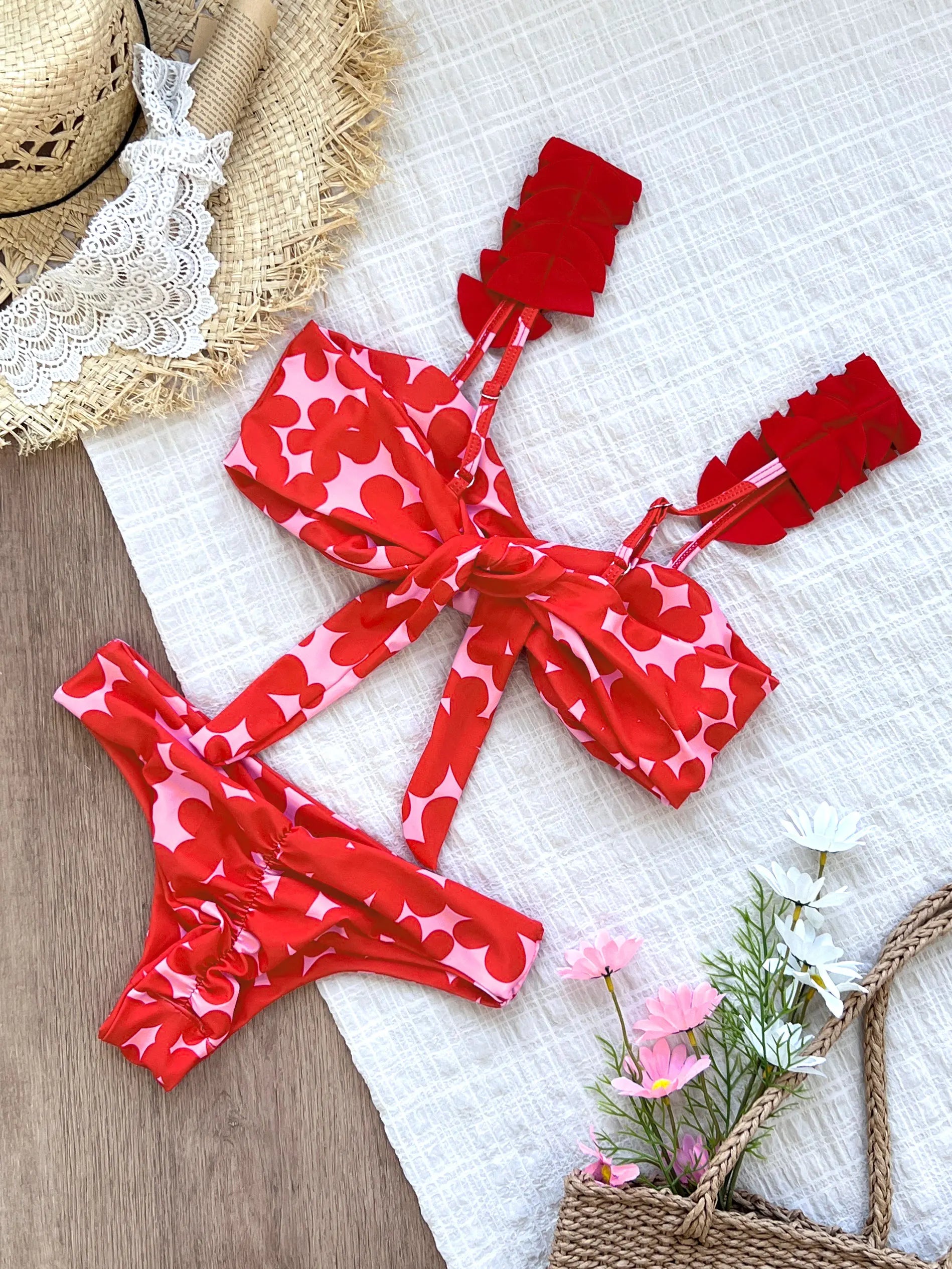 New Floral Low Waist Bikini Set Women Swimsuit 2024 Trend Bandeau Biquini Swiwmear Mujer Brazilian Bathing Suits Beachwear
