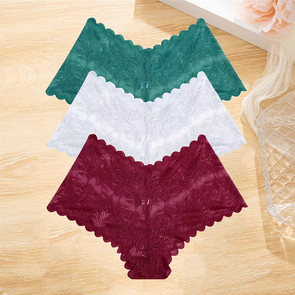 3pcs Lace Boyshort Underwear Set