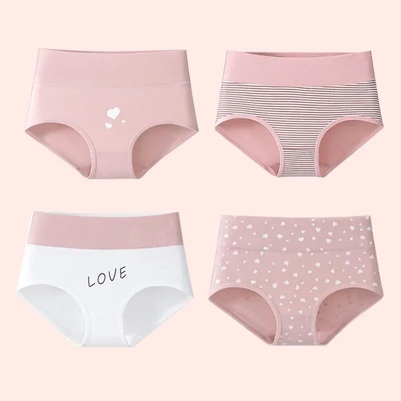 4pcs High Waist Printed Cotton Panties