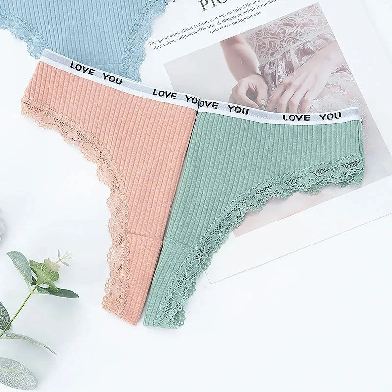 3PC Lace Tanga Low-Waist Thongs
