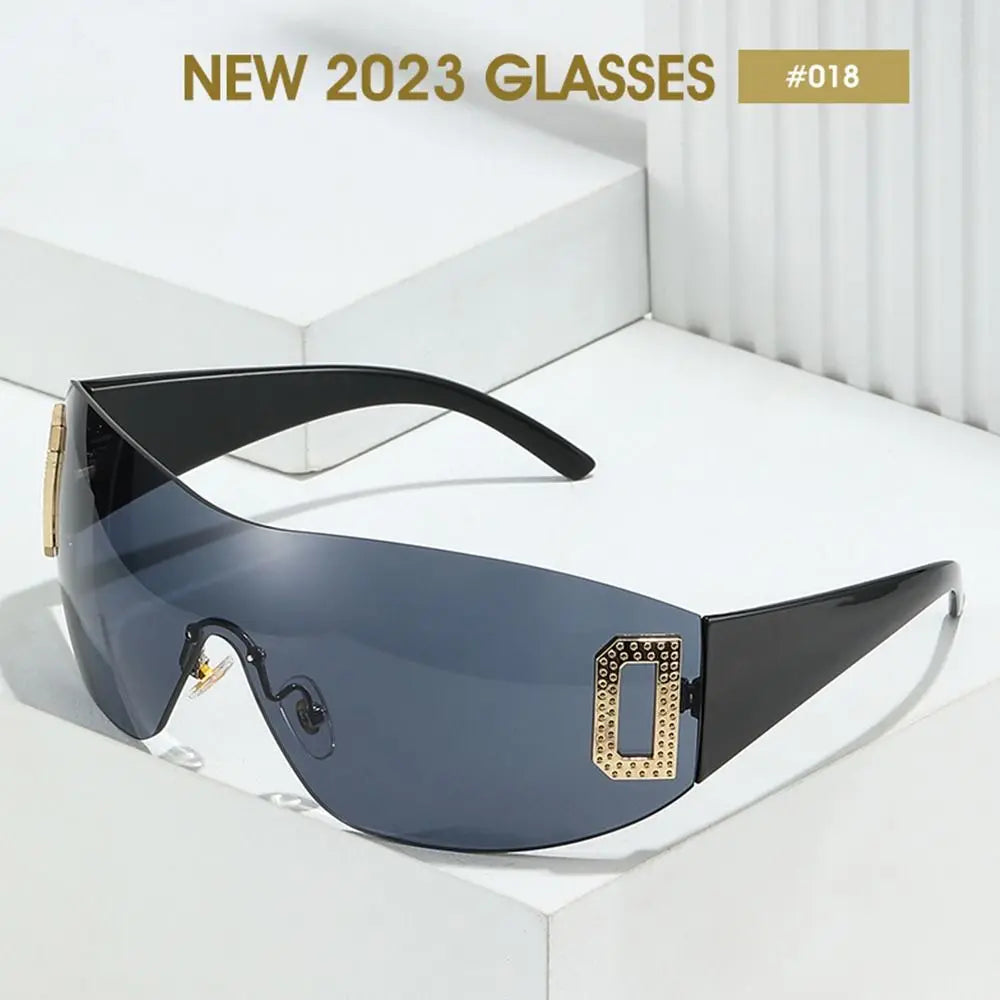 Wrap Around Y2K Sunglasses for Women Sport Punk Sunglasses Jeweled Sunglasses Retro Frameless Eyewear Trendy 2000's Shades UV400