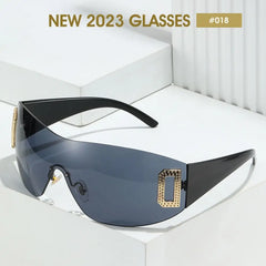 Wrap Around Y2K Sunglasses for Women Sport Punk Sunglasses Jeweled Sunglasses Retro Frameless Eyewear Trendy 2000's Shades UV400