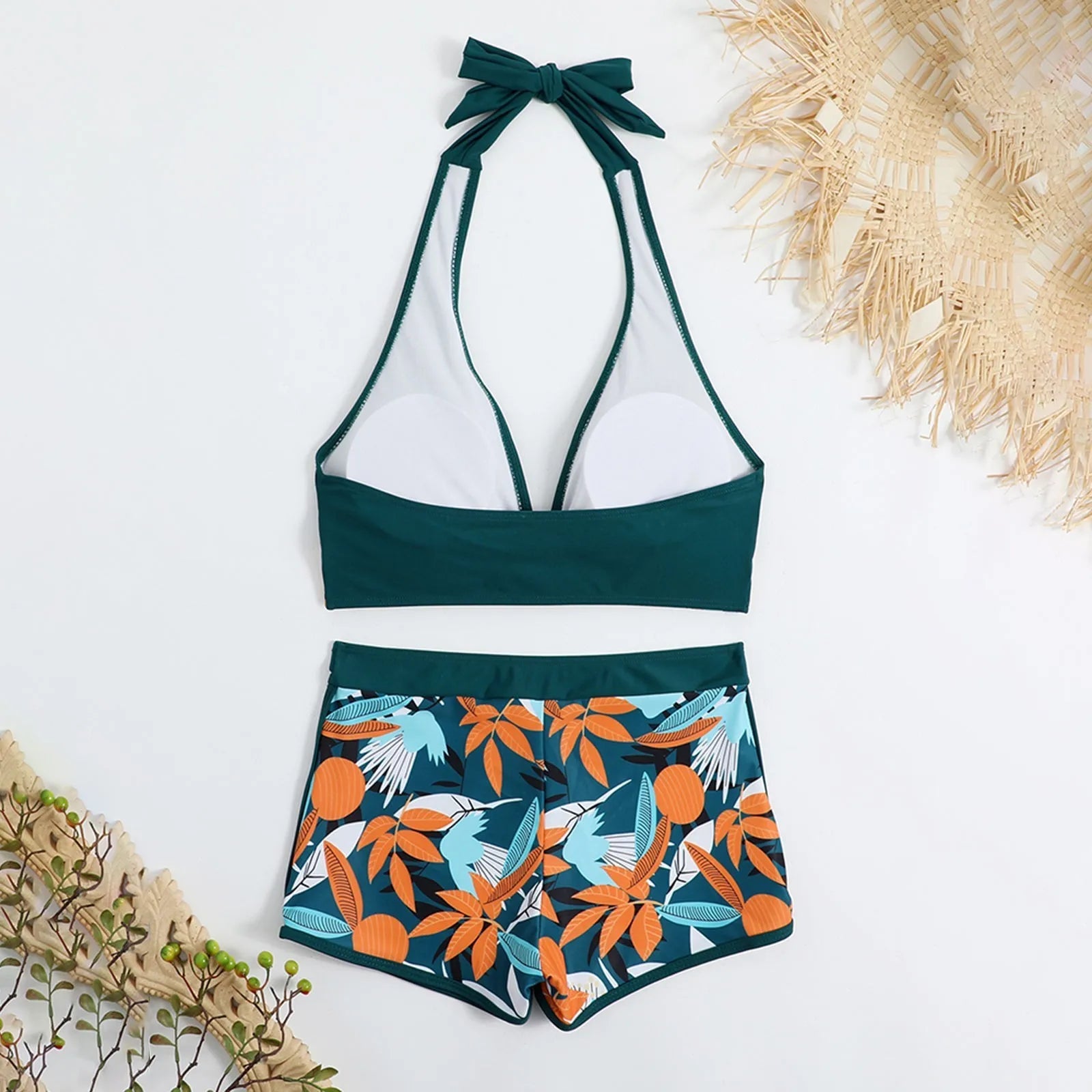PLANT Bikini shorts Set  High Waist Swimsuit 2 Pieces Plant Print  Bathing Swim Suit Beachwear