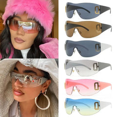 Wrap Around Y2K Sunglasses for Women Sport Punk Sunglasses Jeweled Sunglasses Retro Frameless Eyewear Trendy 2000's Shades UV400