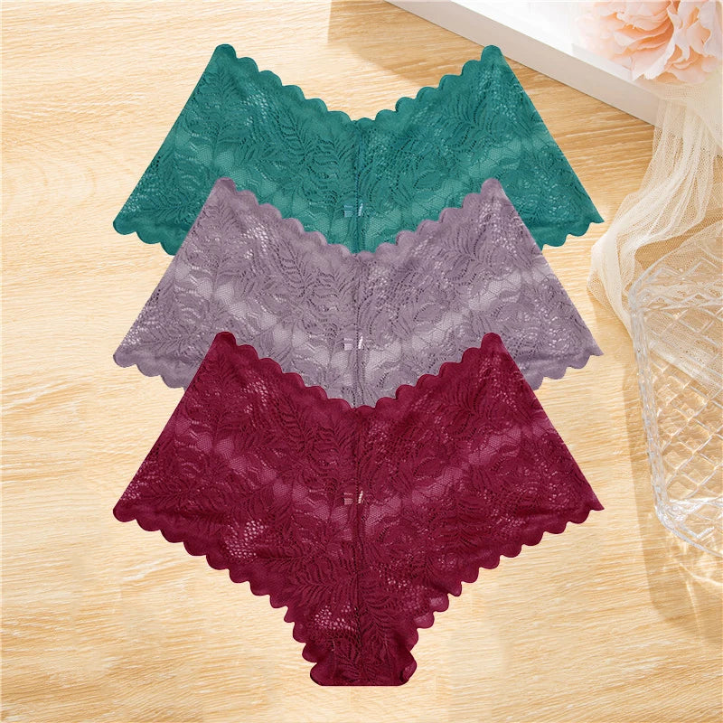 3pcs Lace Boyshorts Floral Panties