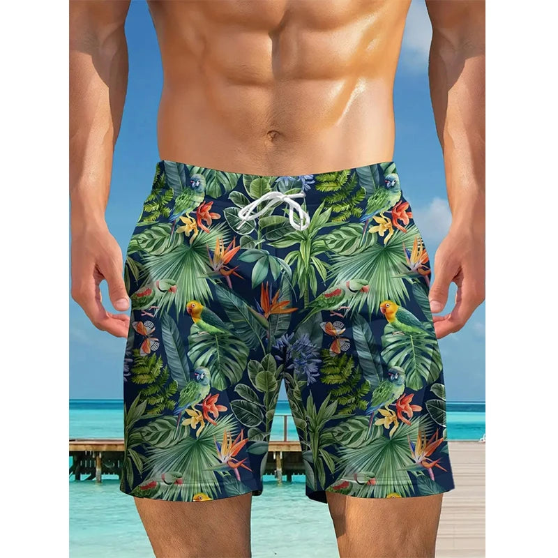 Hawaiian Coconut Tree Patterns Board Short Beach Shorts Men Swim Trunks