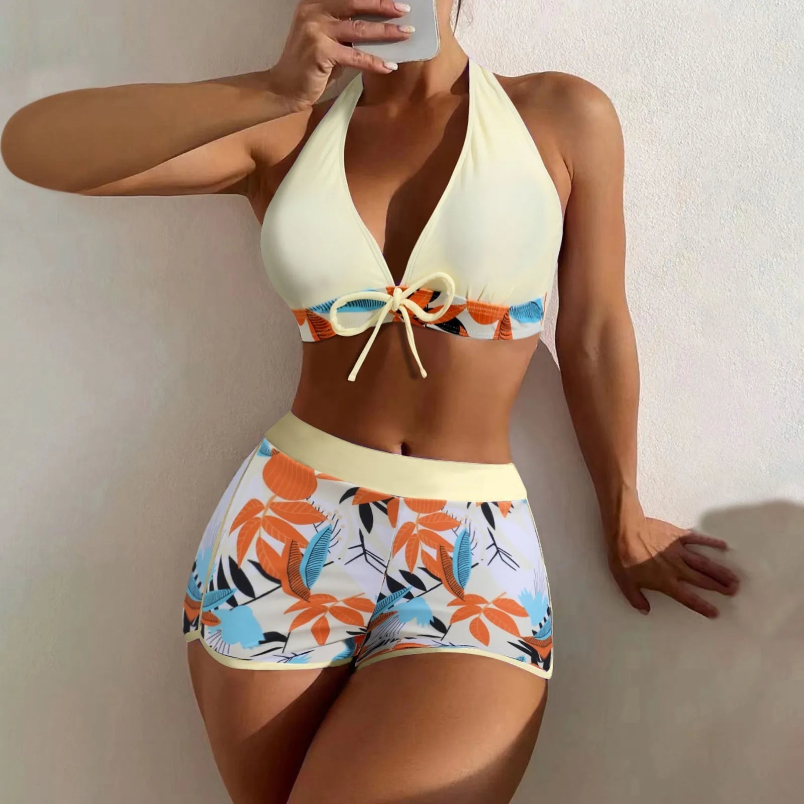 PLANT Bikini shorts Set  High Waist Swimsuit 2 Pieces Plant Print  Bathing Swim Suit Beachwear