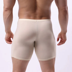 EUR Size Men Long Leg Boxer Shorts Mid Waist With Pouch Thin Silk Male and Breathable