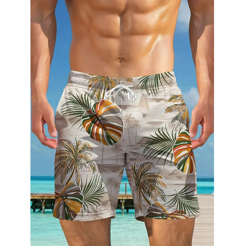 Hawaiian Coconut Tree Patterns Board Short Beach Shorts Men Swim Trunks