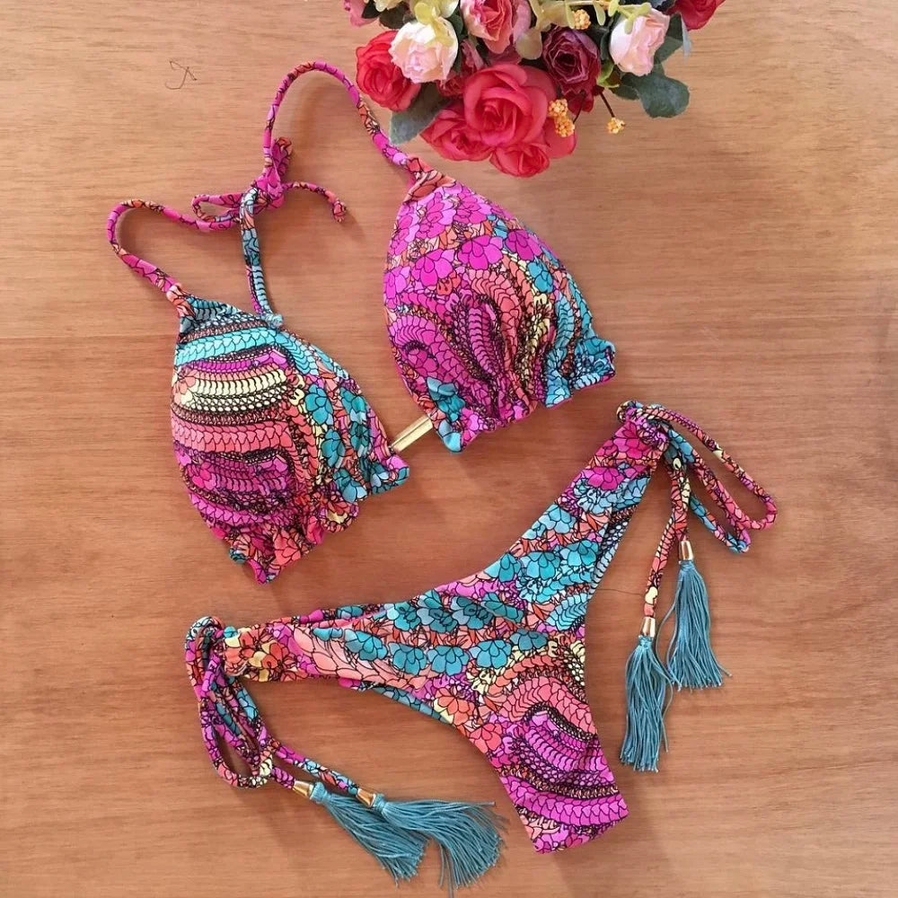 Floral Print String Bikini Set