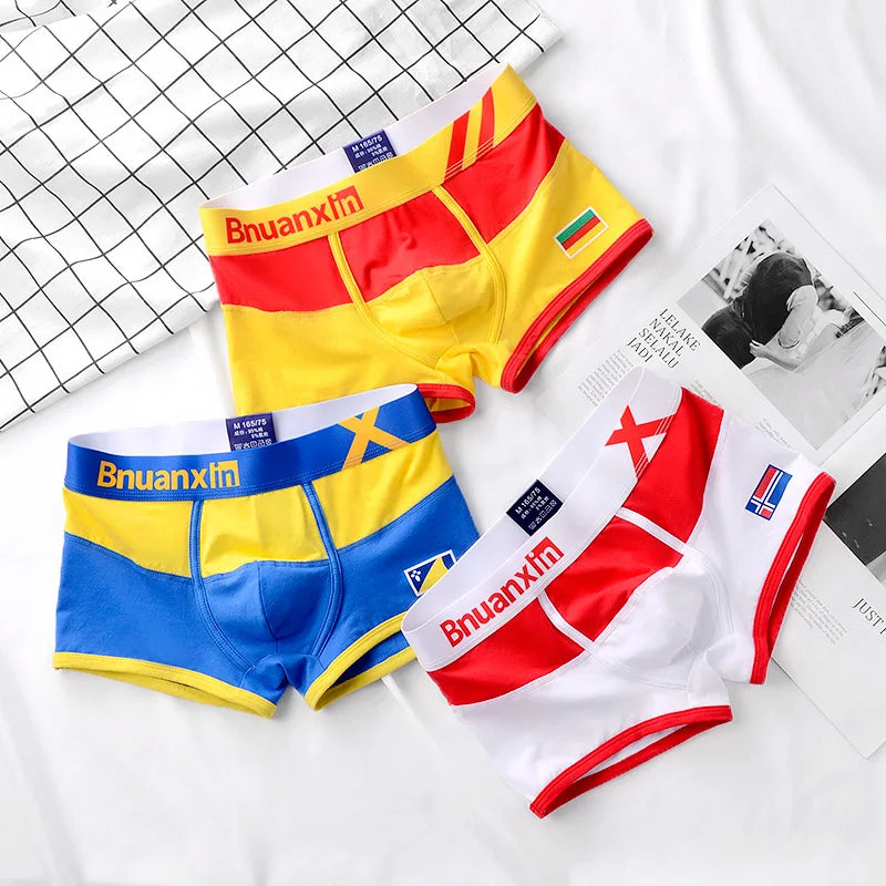 Breathable Cotton Men's Boxer Briefs Colors of national flag male boxer shorts mens underwear comfortable Boyshorts