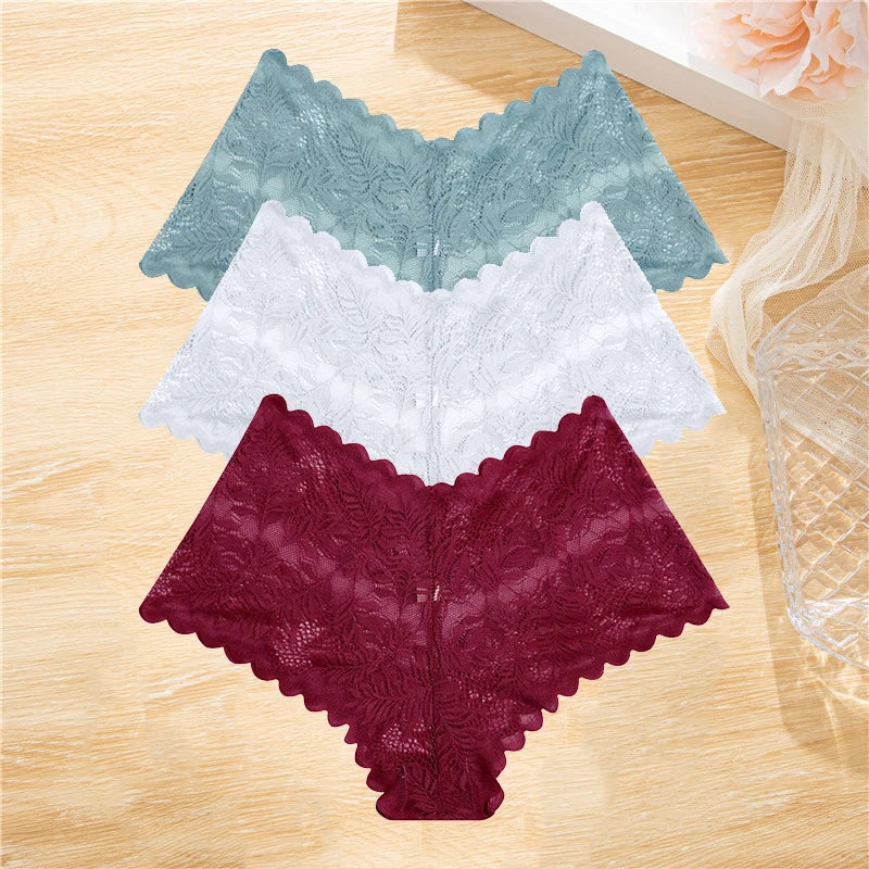 3pcs Lace Boyshorts Floral Panties