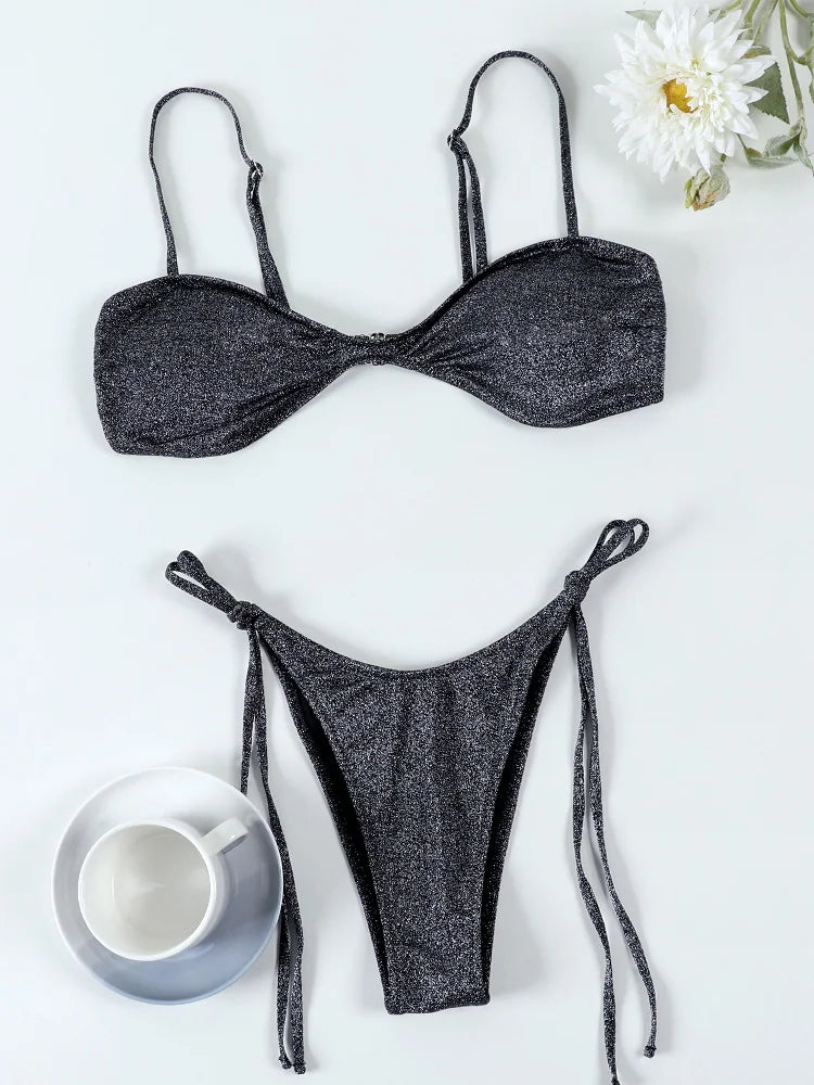 Shiny Bandage Triangle Bikini Set
