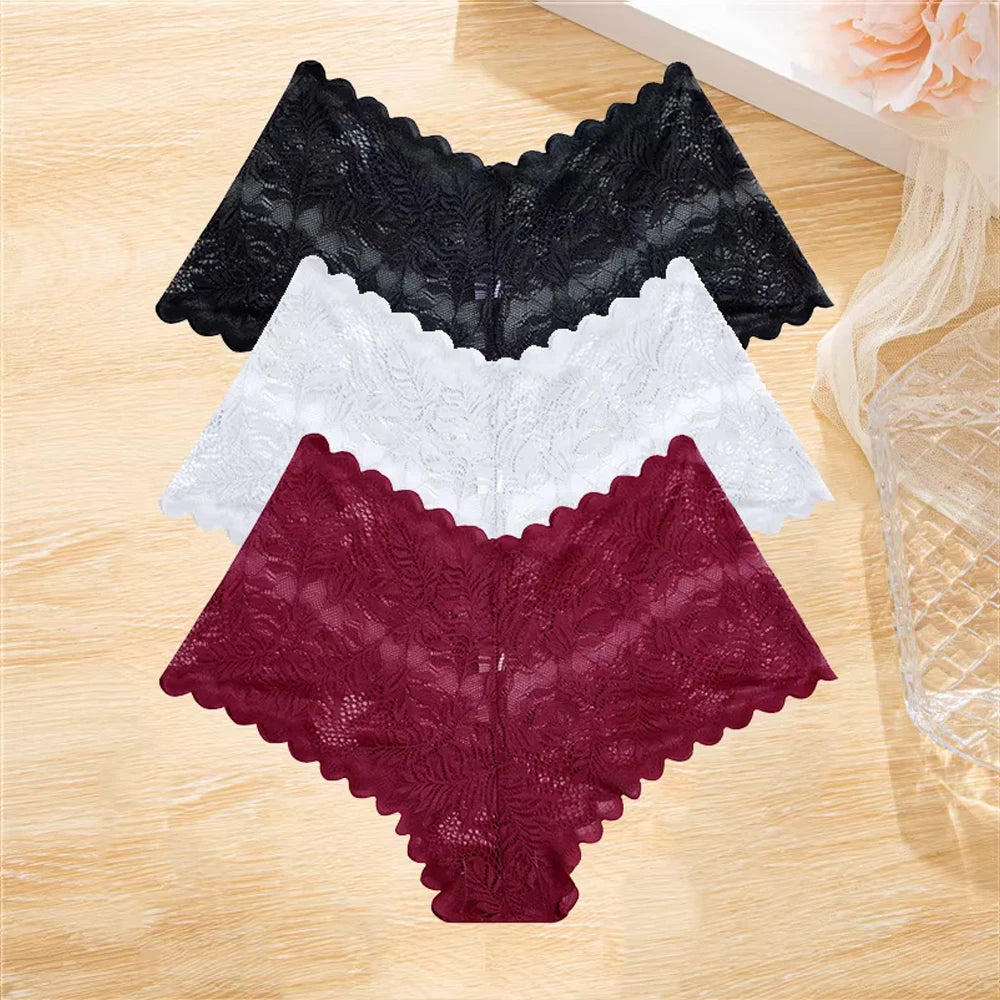 3pcs Lace Boyshort Underwear Set