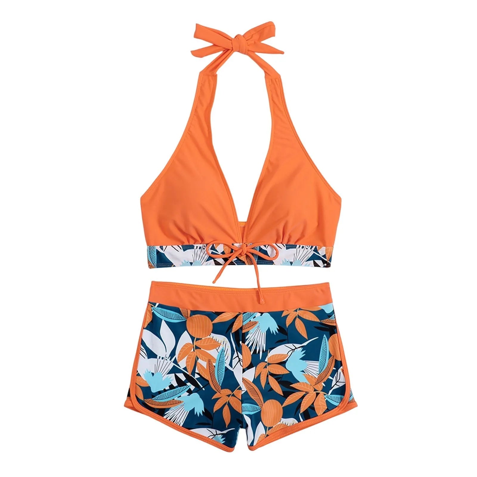 PLANT Bikini shorts Set  High Waist Swimsuit 2 Pieces Plant Print  Bathing Swim Suit Beachwear