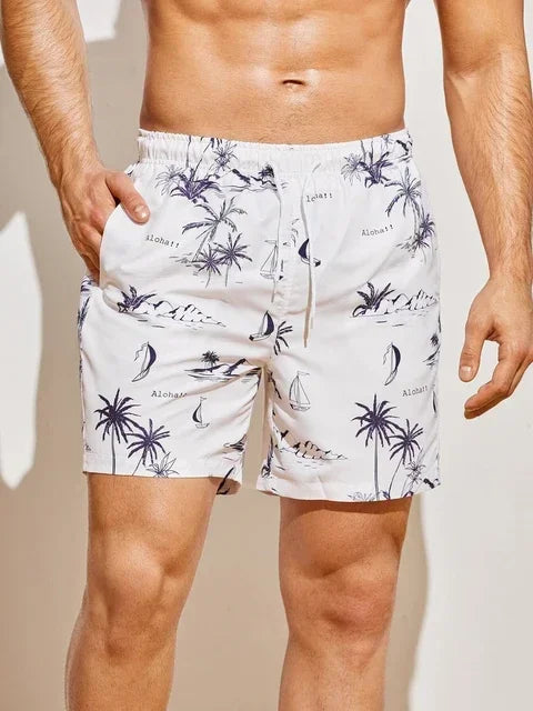 Men's 3d Coconut Tree Printed Swimsuit Swimming Shorts Summer Soft And Breathable Polyester Beach Shorts Surfing Shorts