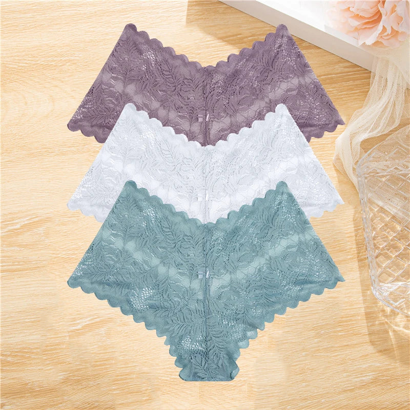 3pcs Lace Boyshorts Floral Panties