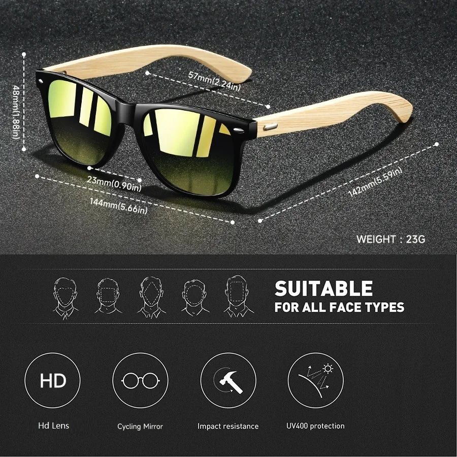 Fashion  Vintage Bamboo Wood Square Sunglasses Men Women Luxury Brand Designer Sun Glasses Wooden Driving Fishing UV400 Eyewear