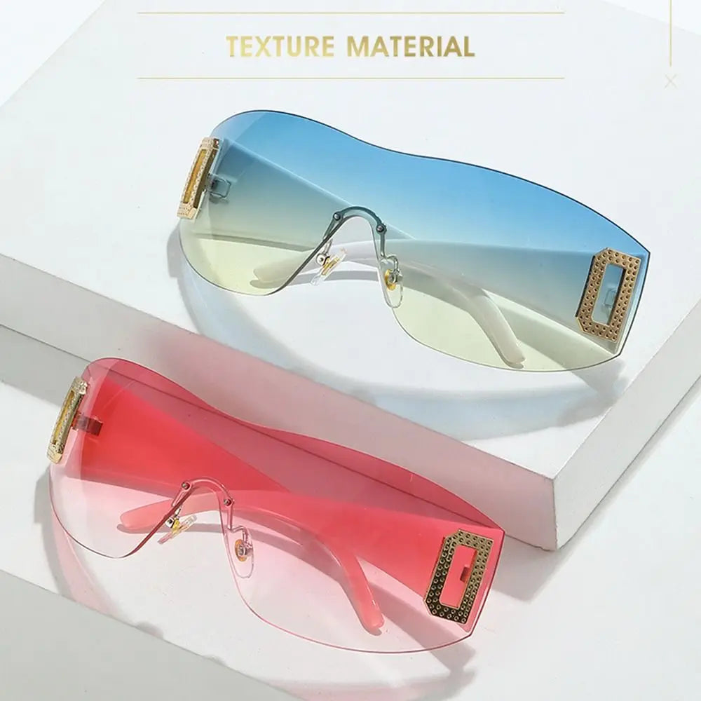 Wrap Around Y2K Sunglasses for Women Sport Punk Sunglasses Jeweled Sunglasses Retro Frameless Eyewear Trendy 2000's Shades UV400