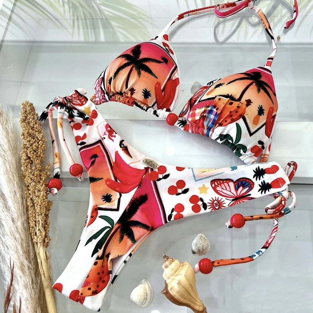 HAWAIIAN  Women's Swimsuit Swimwear Female Sexy Bikinis Set Push Up Swimming Bathing Suit Bohemian Women Swumsuit 2 Piece Sets