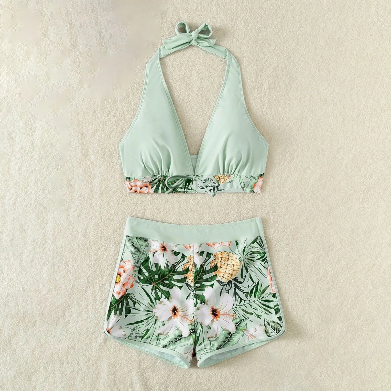 PLANT Bikini shorts Set  High Waist Swimsuit 2 Pieces Plant Print  Bathing Swim Suit Beachwear