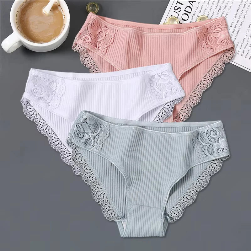 3pcs Cotton Lace Patchwork Panties