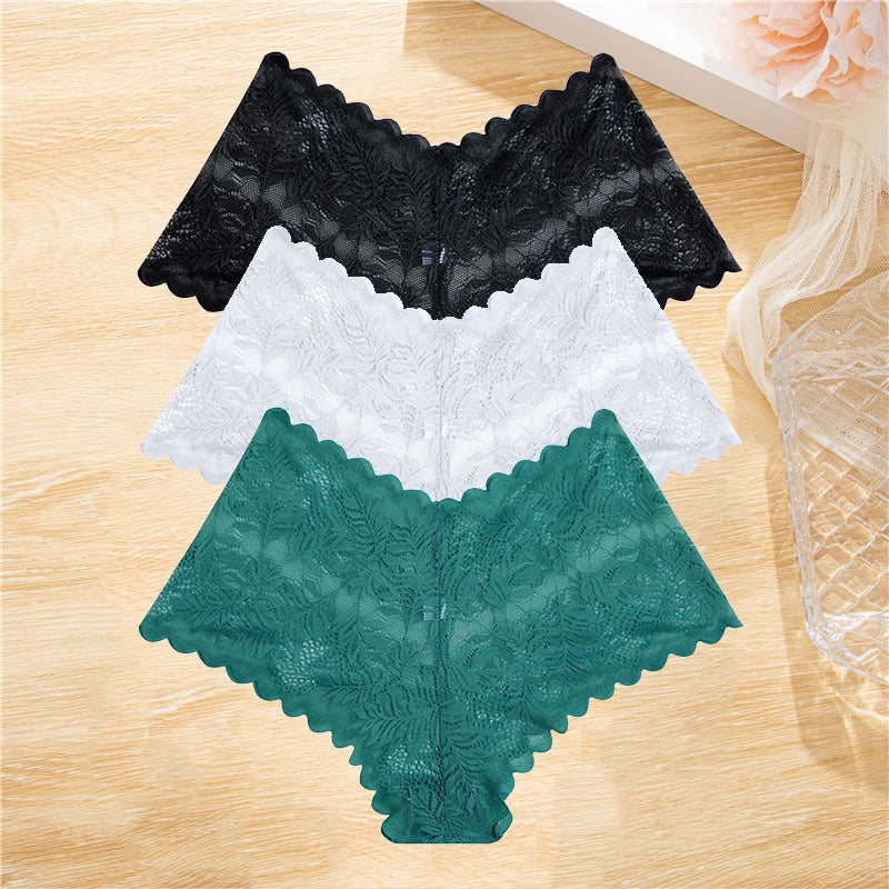 3pcs Lace Boyshorts Floral Panties