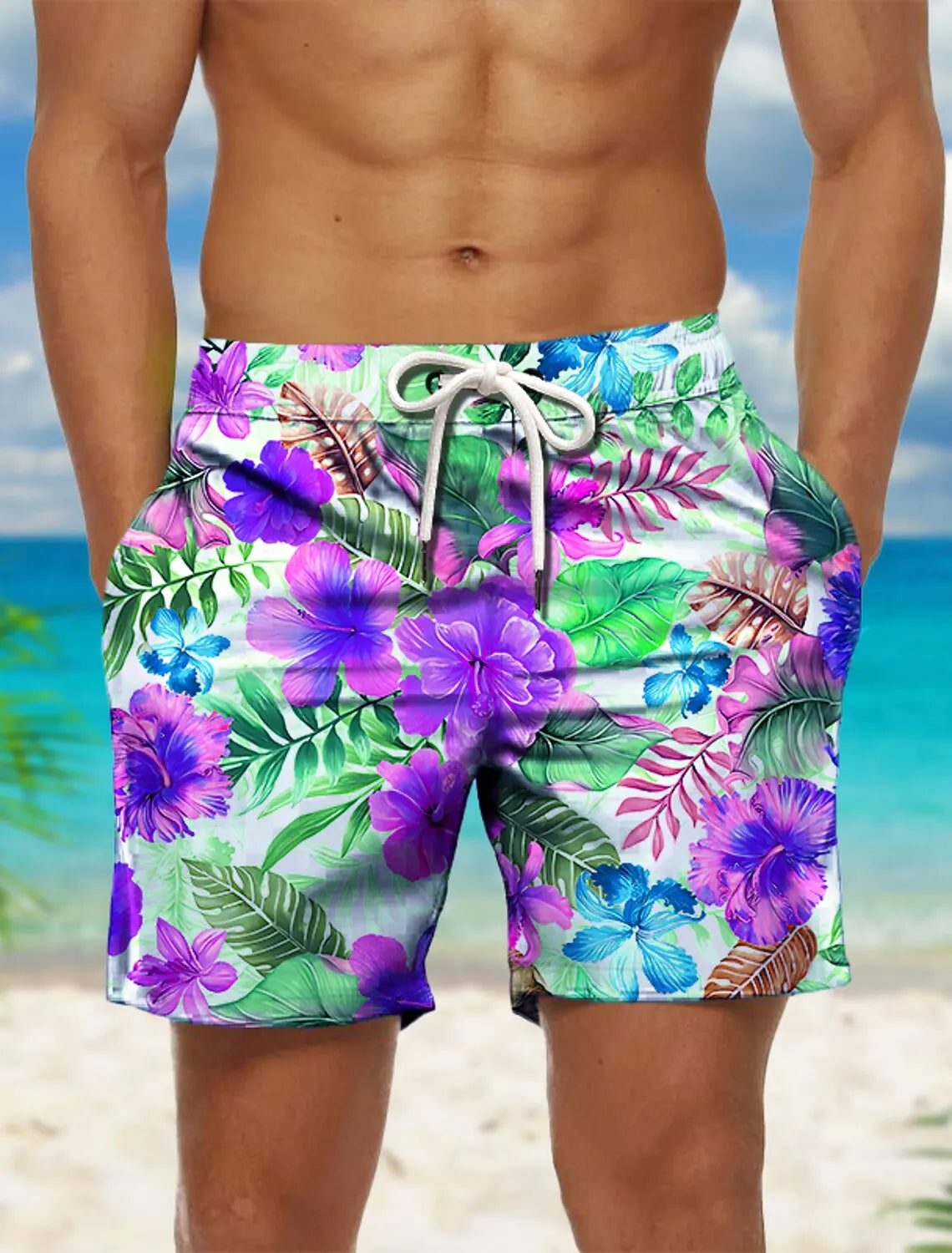 FLORAL Men's Board Short Swim Shorts Swim Trunks Drawstring Graphic Print Flower Floral Quick Dry Short Casual Holiday Hawaiian