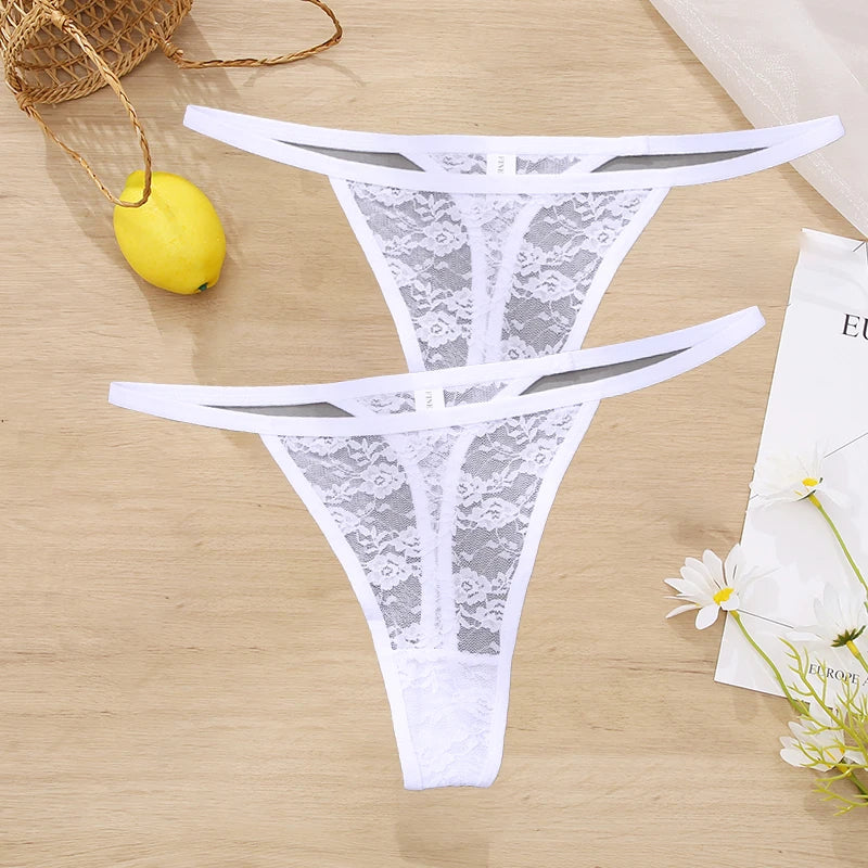 LACE 2 PCS Floral Set Thong G-String Low-Waist  Lingerie