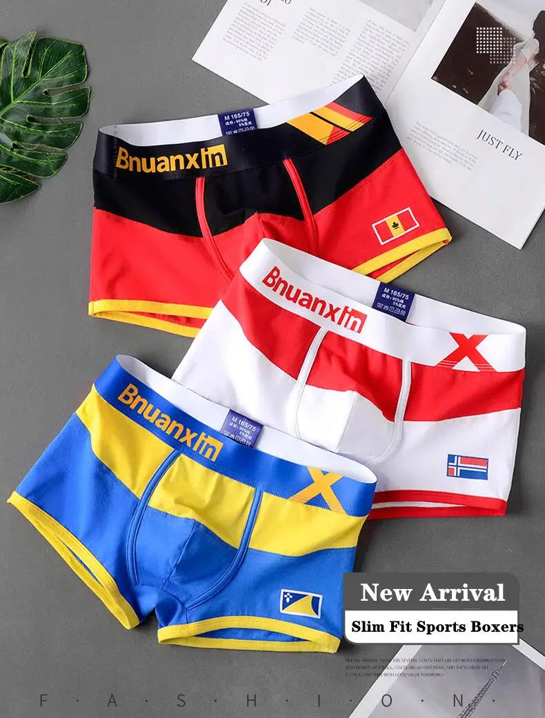 Breathable Cotton Men's Boxer Briefs Colors of national flag male boxer shorts mens underwear comfortable Boyshorts