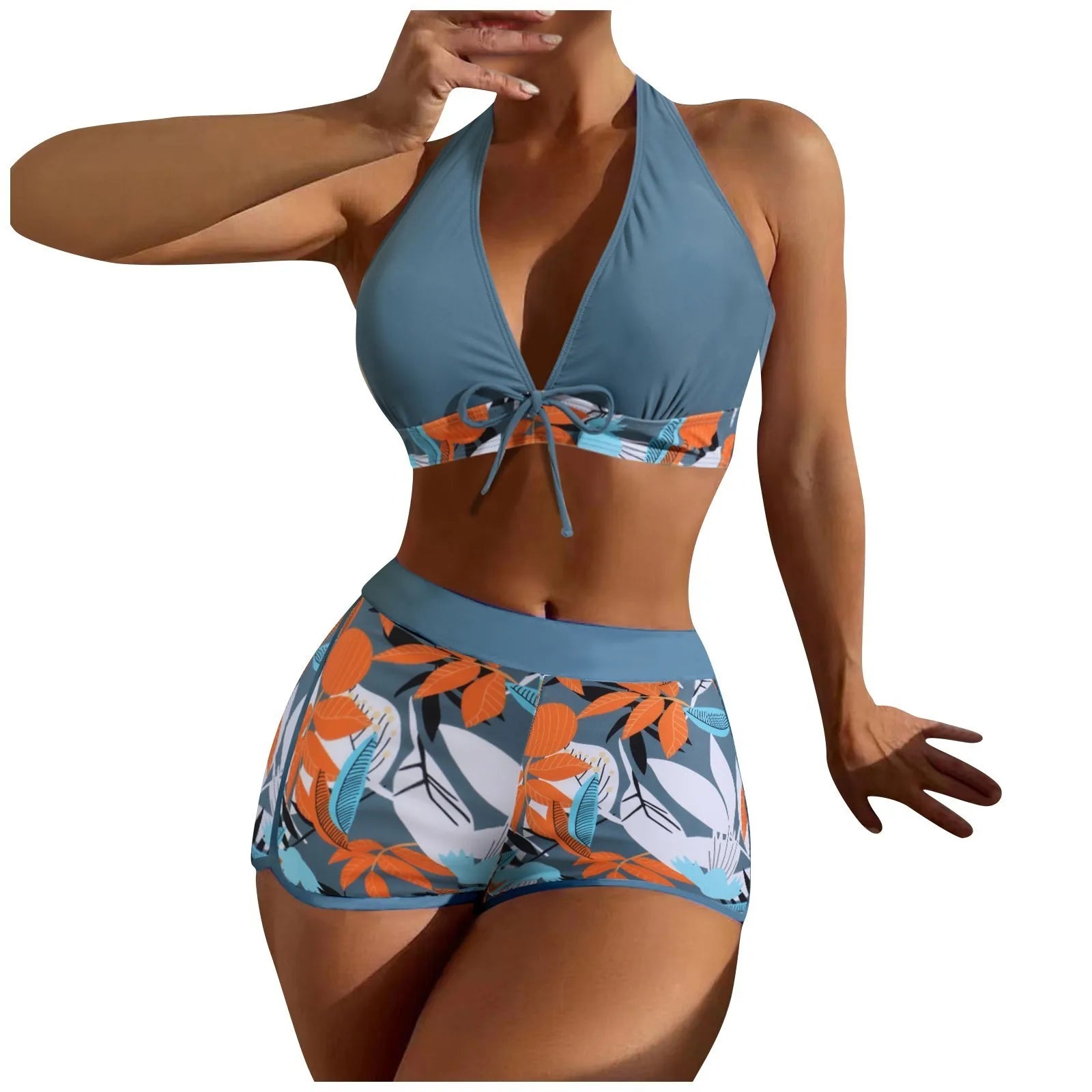 PLANT Bikini shorts Set  High Waist Swimsuit 2 Pieces Plant Print  Bathing Swim Suit Beachwear