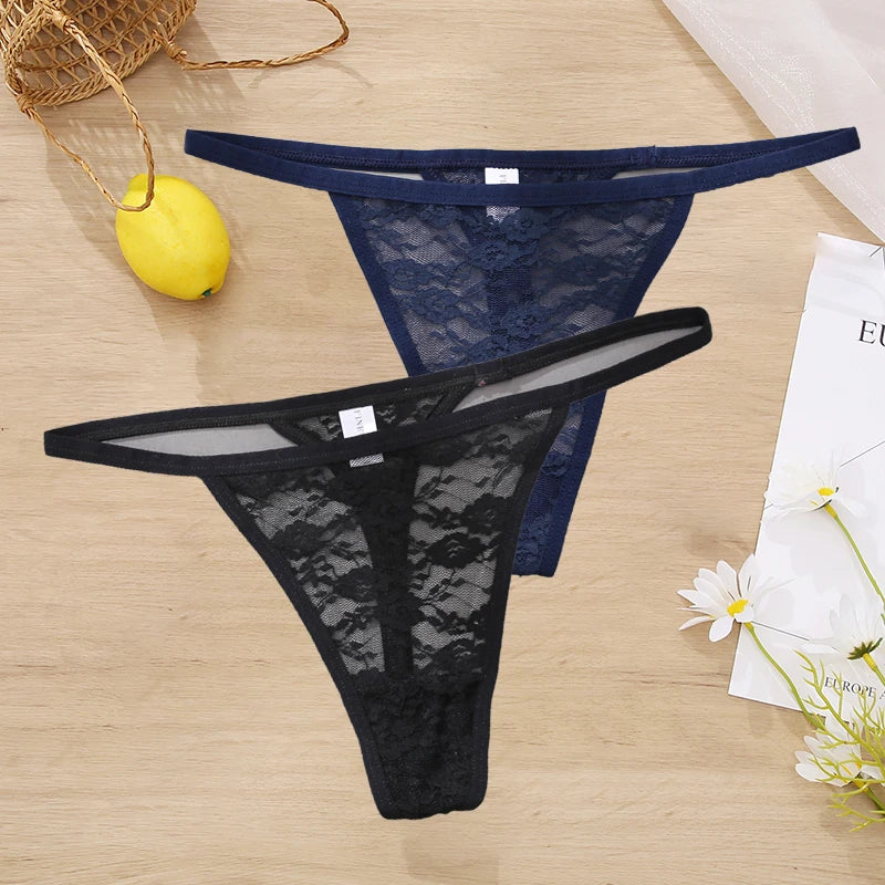 LACE 2 PCS Floral Set Thong G-String Low-Waist  Lingerie