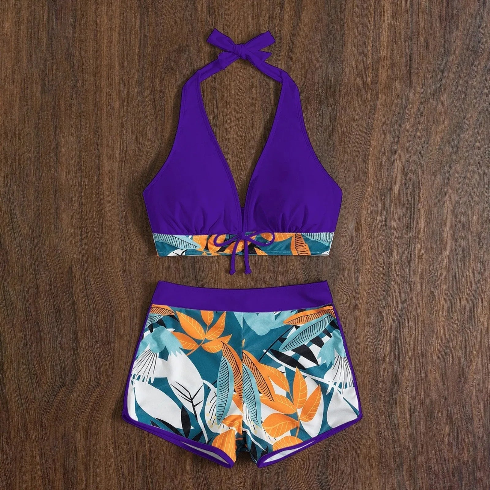 PLANT Bikini shorts Set  High Waist Swimsuit 2 Pieces Plant Print  Bathing Swim Suit Beachwear