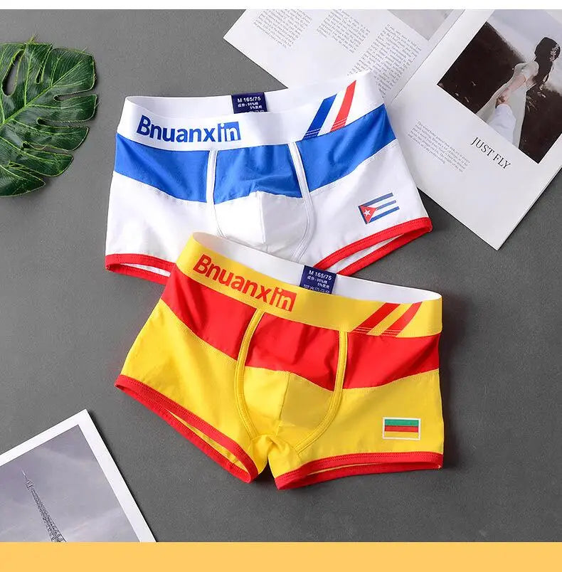 Breathable Cotton Men's Boxer Briefs Colors of national flag male boxer shorts mens underwear comfortable Boyshorts
