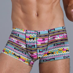 New Men Ice Silk Underwear Low waist Boxers shorts Pants Separate Open Warehouse Thin Printing Boxers