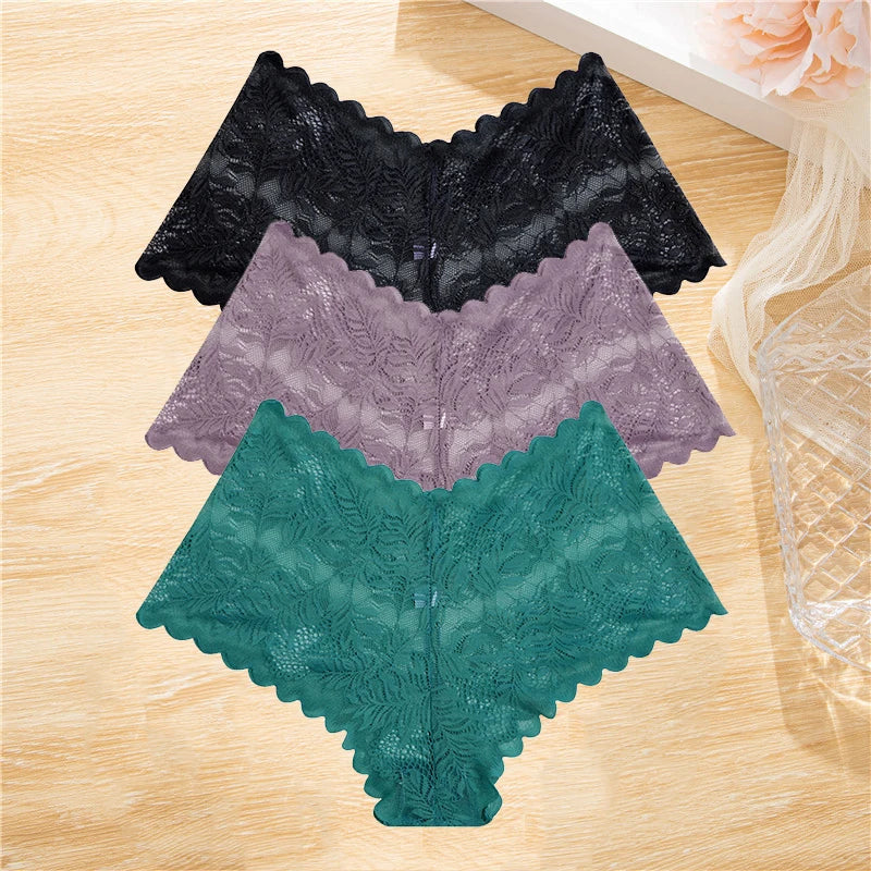 3pcs Lace Boyshorts Floral Panties
