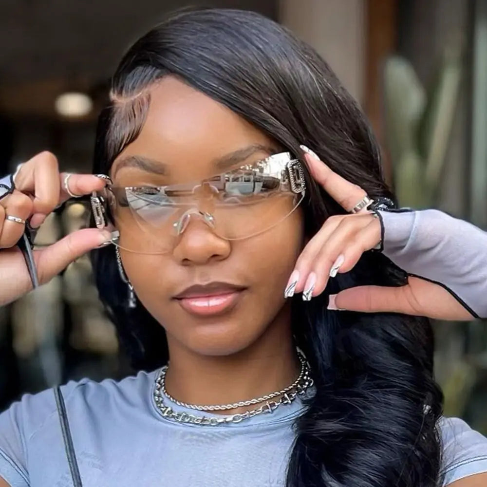 Wrap Around Y2K Sunglasses for Women Sport Punk Sunglasses Jeweled Sunglasses Retro Frameless Eyewear Trendy 2000's Shades UV400