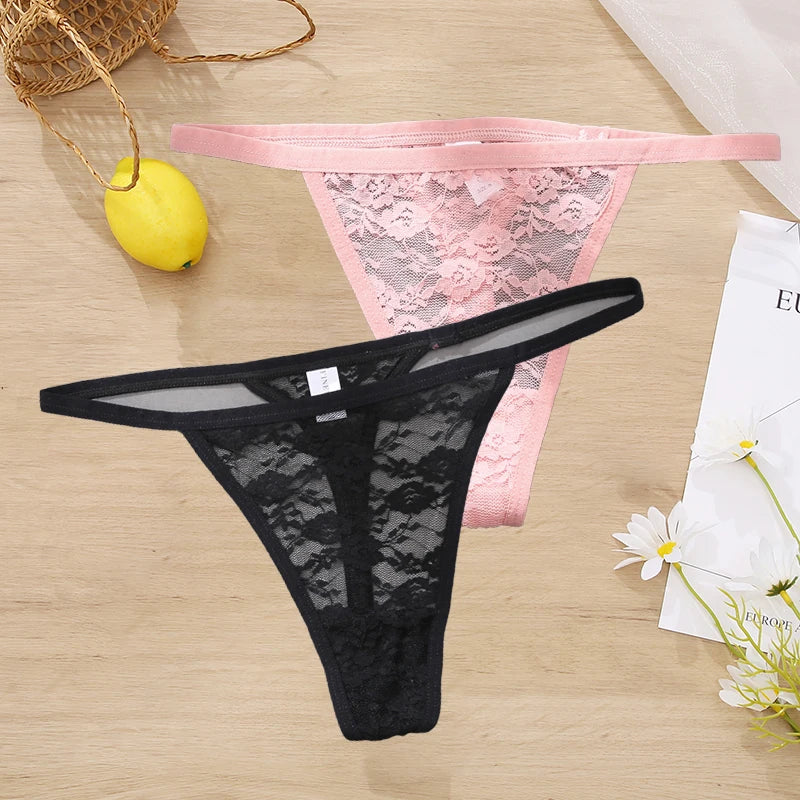 LACE 2 PCS Floral Set Thong G-String Low-Waist  Lingerie
