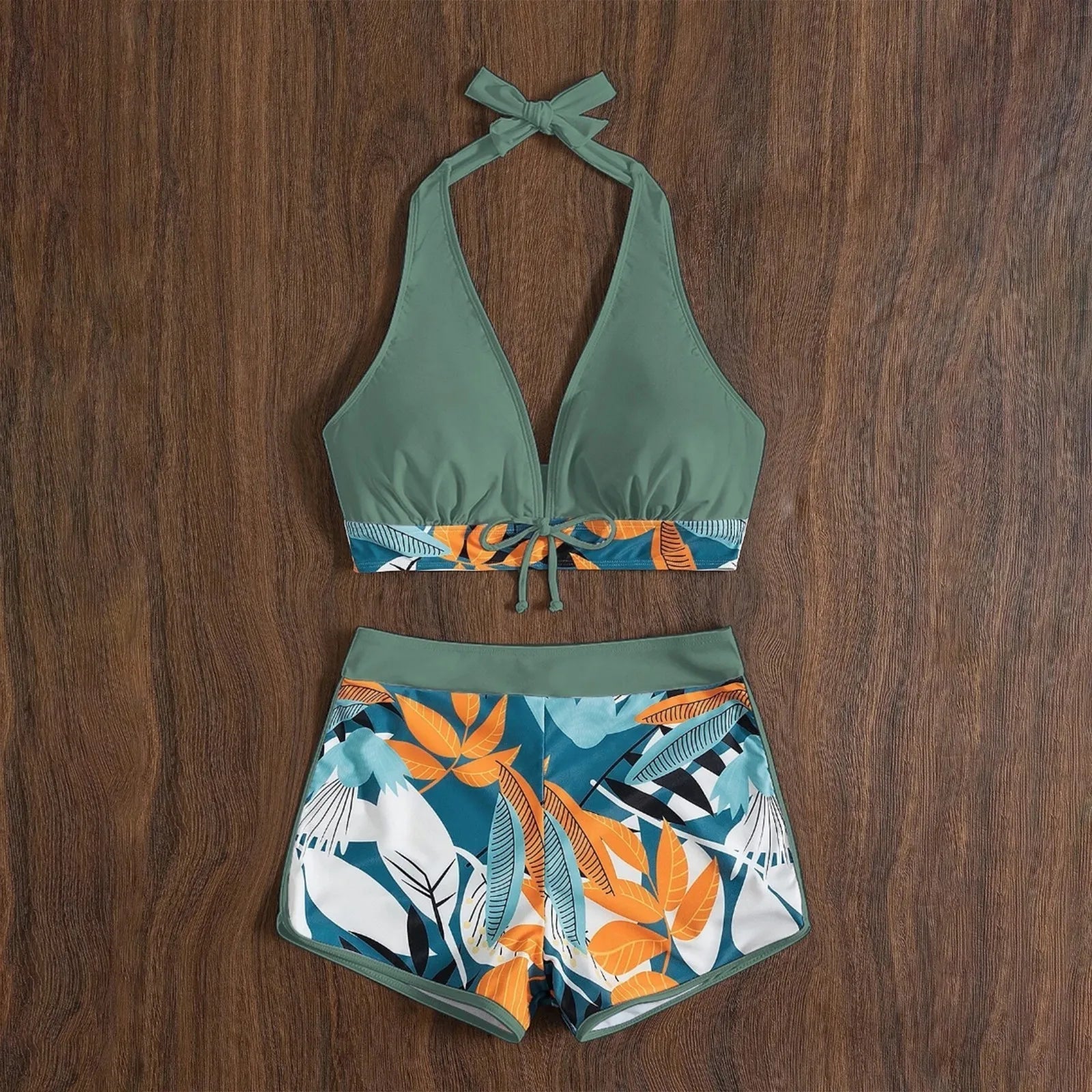 PLANT Bikini shorts Set  High Waist Swimsuit 2 Pieces Plant Print  Bathing Swim Suit Beachwear