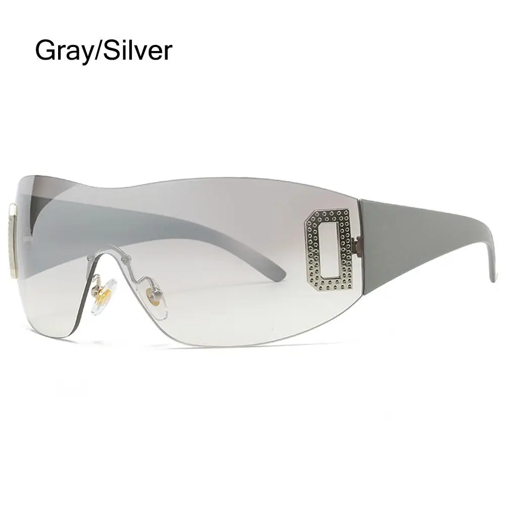 Wrap Around Y2K Sunglasses for Women Sport Punk Sunglasses Jeweled Sunglasses Retro Frameless Eyewear Trendy 2000's Shades UV400