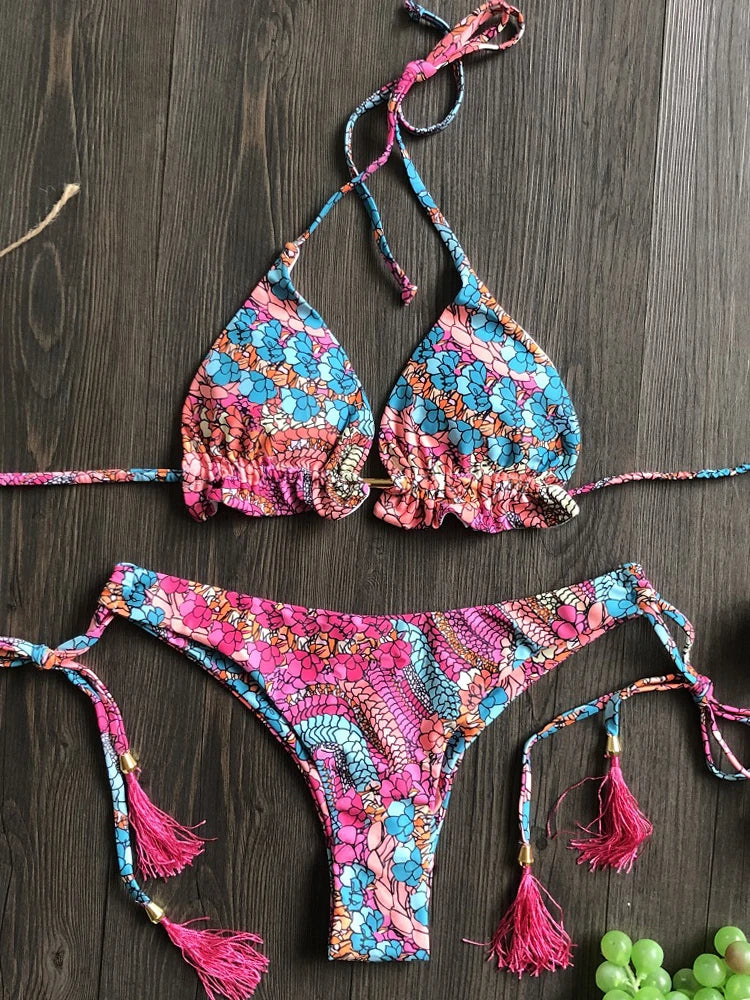 Floral Print String Bikini Set