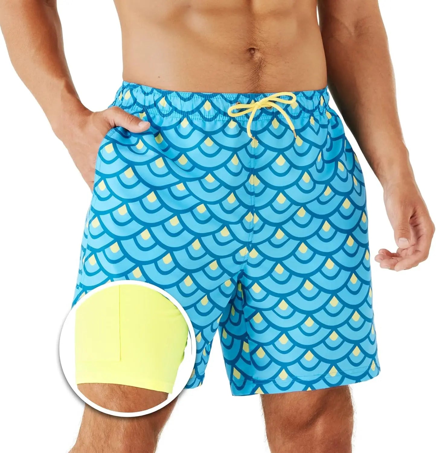 URBEST Men's Swim Trunks with Compression Liner Quick Dry Beach Shorts with Pockets for Beach and Swimming