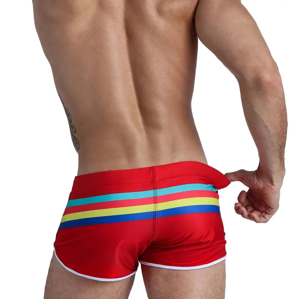 STRIPE Swim Trunks Strip Swimwear Surf Beach Shorts Quick Dry Brief Boxer Bathing Suits Beachwear Boardshort Underwear