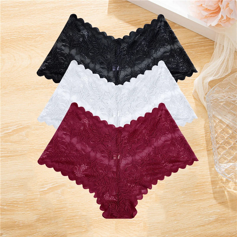 3pcs Lace Boyshorts Floral Panties