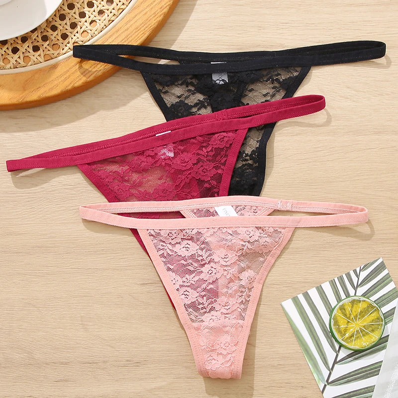 LACE 2 PCS Floral Set Thong G-String Low-Waist  Lingerie