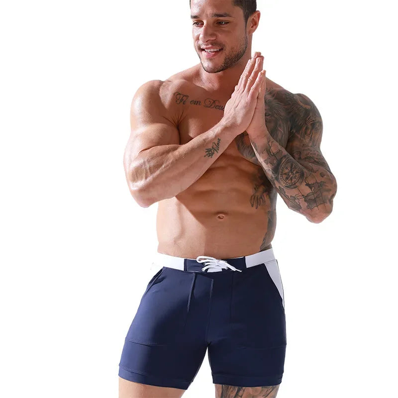 SOLID Men's Surf Board Shorts Boxer Briefs Tethered Swimsuit Beachwear 2025 New