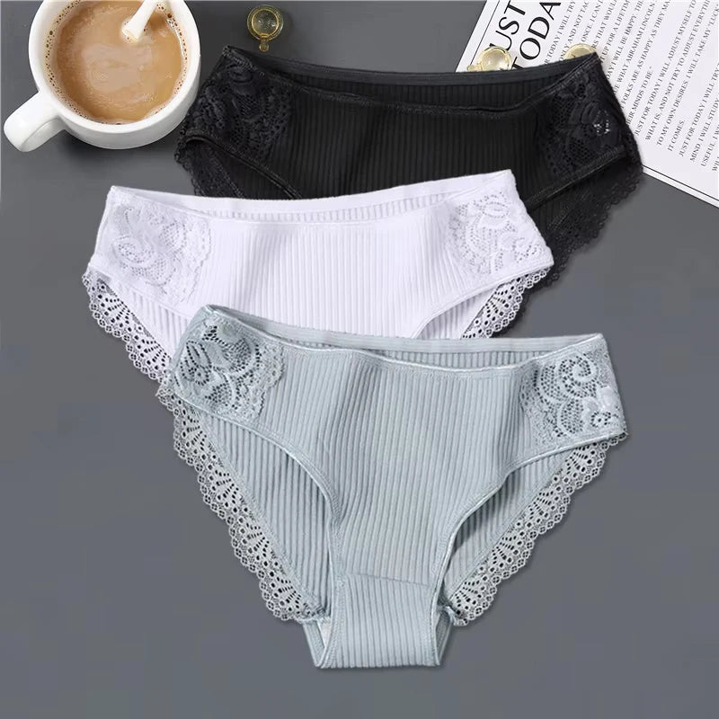 3pcs Cotton Lace Patchwork Panties