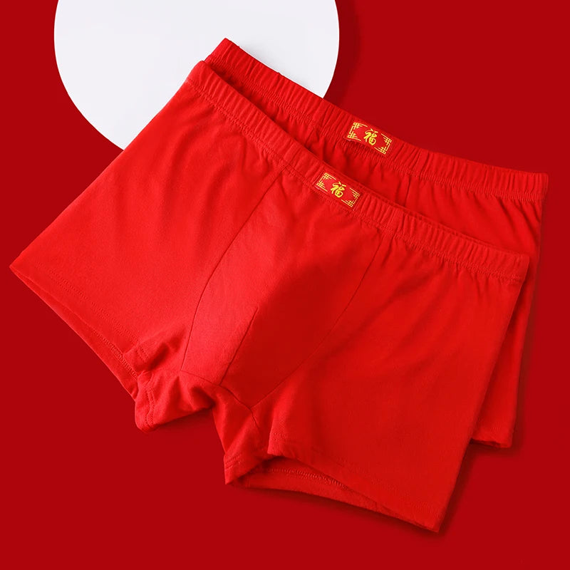 2/3/4/5/6Pcs Brand New Year Red Print Pure Cotton Men Underwear Men's  Boxer Briefs Mens Boxer Shorts Underpants Boxers