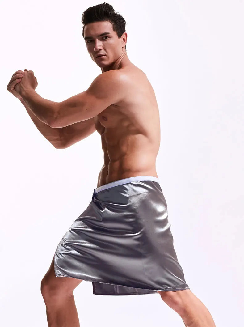Summer thin glossy skort skirt Sexy towel men's bathrobe One size bottoms